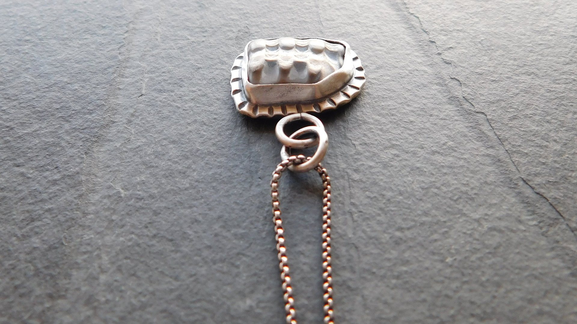 Fossil Clam Shell Sterling Silver Stamped Beach Pendant Necklace