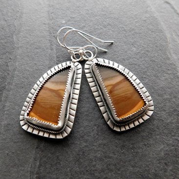 Polychrome Jasper Landscape Stone Oxidized Sterling Silver Mod Southwest Dangle Earrings
