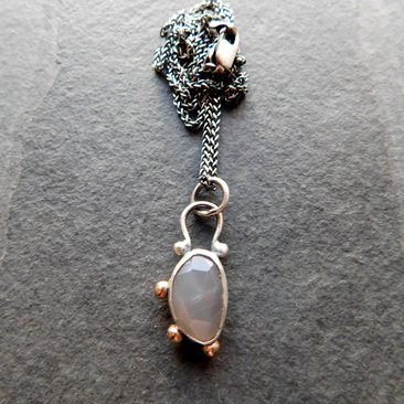 Dark Grey Moonstone Sterling Silver 14K Gold Asymmetrical Minimalist Pendant Necklace