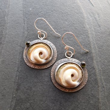 Operculum Shell Dark Green Tourmaline Textured Sterling Silver Dangle Earrings