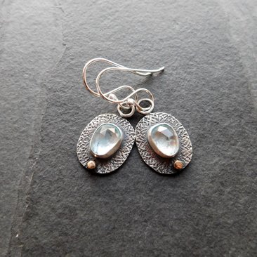 Pale Blue Aquamarine Textured Sterling Silver 14K Gold Lightweight Everyday Dangle Earrings